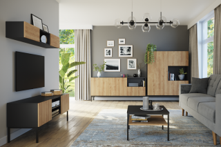 Konferenčný stolík LAZIO OAK (Konferenčný stolík čierna matná/dub artisan 60cm.)