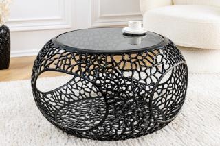 Konferenčný stolík Leafnet Black Glass (Dizajnový konferenčný stolík kovový čierny 74cm.)