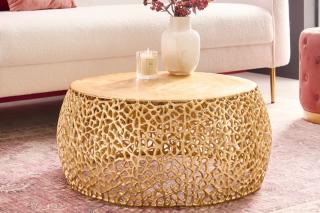 Konferenčný stolík LEAFNET GOLD III (Dizajnový stolík do obývačky zlatý 75cm.)