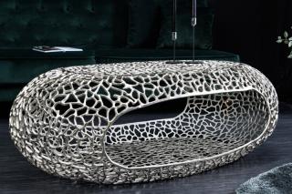 Konferenčný stolík Leafnet Organic Silver (Dizajnový konferenčný stolík kovový strieborný 119cm.)