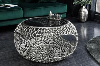 Konferenčný stolík Leafnet Silver Glass (Dizajnový konferenčný stolík kovový strieborný 74cm.)