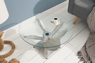 Konferenčný stolík OCEAN ROUND (Dizajnový konferenčný stôl so sklom strieborný 60cm.)