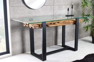 Konzola BARRACUDA TEAK (Dizajnová industriálna konzola s dreva, kovu a skla 150cm.)