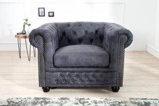 Kreslo CHESTERFIELD GREY (Luxusné staro anglické kreslo šedé.)
