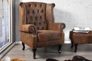 Kreslo Chesterfield Old Vintage (Kráľovské kreslo v staroanglickom štýle vintage hnedé.)