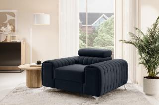 Kreslo LAURENCE DARK BLUE (Dizajnové veľké kreslo do obývačky tmavá modrá.)