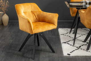 Kreslo LOFT MUSTARD (Otočné kreslo s opierkami horčicovo žlté.)