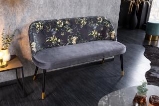 Lavica FLORALIS GRAY (Extravagantná lavica s kvetinovým vzorom šedá 130cm.)