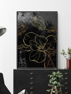 Obraz GOLD FLOWERS (Dizajn farebný obraz na stenu 82x122cm.)