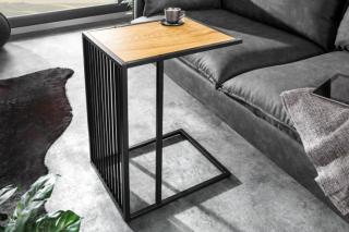 Odkladací stolík ARCHITECT OAK (Dizajnový malý odkladací stolík kovový s dubovou doskou 63cm.)