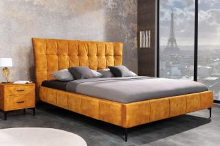 Posteľ BUTIQUE SAMT MUSTARD 160 (Dizajnová čalúnená veľká posteľ 160x200cm.)