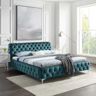 Posteľ MODERN BAROCK PACIFIC BLUE 180 (Dizajnová posteľ zamatová pacifik modrá 200x180cm.)