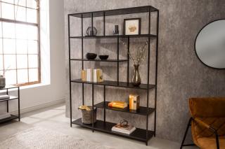 Regál BELIZE BLACK BIG (Moderný regál z dyhy a kovu čierny 185cm.)