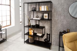 Regál BELIZE BLACK MIDDLE (Moderný regál z dyhy a kovu čierny 185cm.)