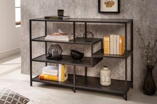 Regál BELIZE BLACK (Moderný regál z dyhy a kovu čierny 79cm.)