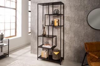 Regál BELIZE BLACK SMALL (Moderný regál z dyhy a kovu čierny 185cm.)