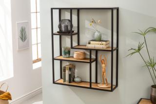 Regál BELIZE OAK WALL (Moderný regál na stenu z dubovej dyhy a kovu 91cm.)