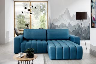 Rohová sedačka BONETT AZUR BLUE (Rohová rozkladacia sedačka v modrej farbe.)