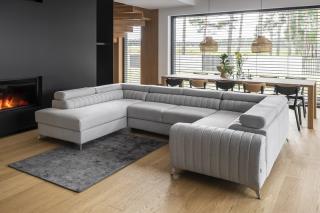 Rohová sedačka LOUIS LIGHT GRAY (Rozkladacia sedačka v tvare U v šedej farbe 340cm.)