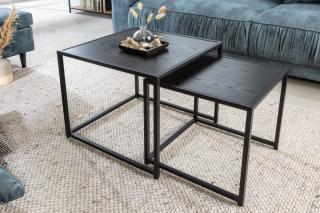 Sada stolíkov BELIZE BLACK SET (Moderný set stolíkov z dyhy a kovu čierne.)