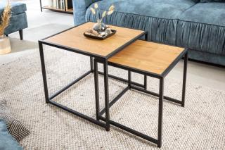 Sada stolíkov BELIZE OAK SET (Moderný set stolíkov z dubovej dyhy a kovu.)