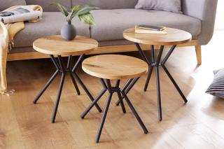 Sada stolíkov FRAISER SET OAK (Dizajnová sada stolíkov divoký dub/kov.)