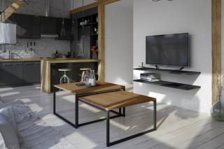 Sada stolíkov NEVIO WALNUT (Industrialne konferenčné stolíky v dekore orech Burgundia.)