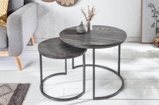 Sada stolíkov SUD MANGO II GRAY (Dizajnový set stolíkov z masívu a kovu.)