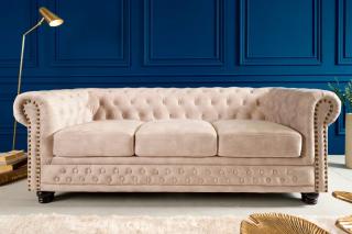 Sedačka CHESTERFIELD 3 CHAMPAGNE (Luxusná staro anglická sedačka champagne 200cm.)