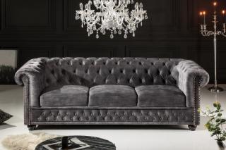 Sedačka CHESTERFIELD SAMT DARK GRAY  (Luxusná staro anglická sedačka zamatová tmavošedá 205cm.)