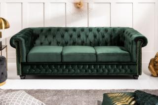 Sedačka CHESTERFIELD SAMT GREEN (Luxusná staro anglická sedačka zamatová zelená 205cm.)