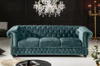 Sedačka CHESTERFIELD SAMT PETROL (Luxusná staro anglická sedačka zamatová petrol 205cm.)