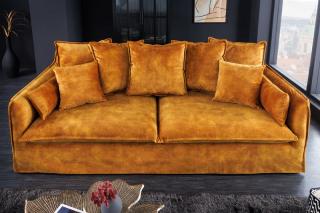 Sedačka CLOUD SAMT MUSTARD (Dizajnová sedačka s vankúšmi zamatová tmavožltá 210cm.)