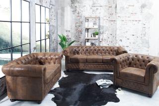 Set sedačiek CHESTERFIELD VINTAGE (Sada sedačiek 3+2+1 vintage hnedá.)