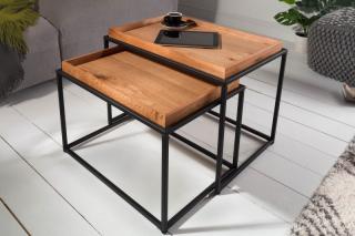 Set stolíkov EDEN OAK SET (Kovové stolíky v kombinácii s dubovým drevom.)