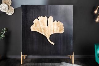 Skrinka GINKGO  (Skrinka z masívu a kovu čierna/zlatá 120cm.)
