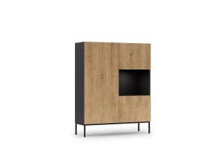 Skrinka LAZIO OAK (Vysoká skrinka čierna matná/dub artisan 150cm.)