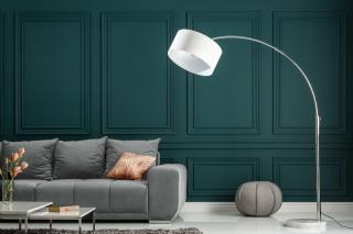 Stojanová lampa BIG BOW WHT (Oblúková stojanová lampa s bielym tienidlom.)