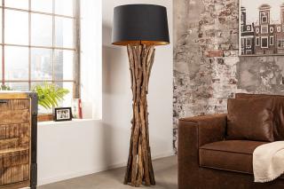Stojanová lampa HIRSON BLACK (Dizajnová stojanová lampa s drevom 151cm.)