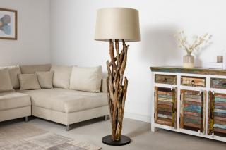 Stojanová lampa Wild Natur Wood Beige (Dizajnová stojanová lampa z masívneho teakoveho dreva 158cm.)