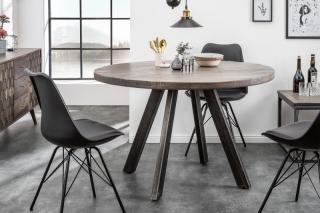 Stôl IRON CROFT ROUND GRAY 120 (Industriálny okrúhly stôl z masívneho dreva a kovu 120cm.)
