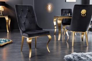 Stolička CASTILLO GOLD BLACK (Baroková stolička zamatová čierna/zlatá.)