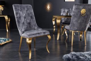 Stolička CASTILLO GOLD GRAY (Baroková stolička zamatová šedá/zlatá.)