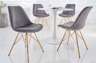 Stolička SCENER RETRO GOLD GRAY (Čalúnená stolička v retro štýle šedá/zlatá.)