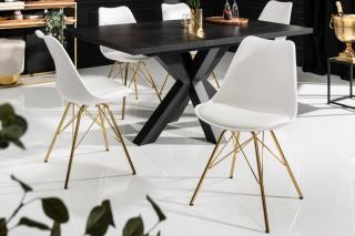 Stolička SCENER RETRO GOLD WHITE (Čalúnená stolička v retro štýle biela/zlatá.)