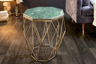 Stolík ARTEMIS GREEN SMALL (Dizajn stolík s mramorovou doskou zelený 50cm.)