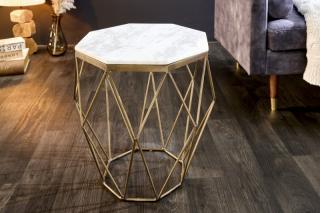 Stolík ARTEMIS WHITE SMALL (Dizajn stolík s mramorovou doskou biely 50cm.)