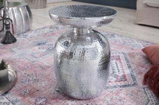 Stolík BORNALI SILVER (Dizajnový príručný stolík strieborný 36cm.)
