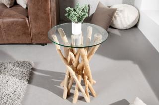Stolík DRIFT SMALL (Dizajnový stolík z masívu a skla 35cm.)