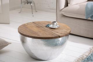 Stolík HAMMER STORAGE SILVER (Dizajnový konferenčný stolík strieborný 60cm.)